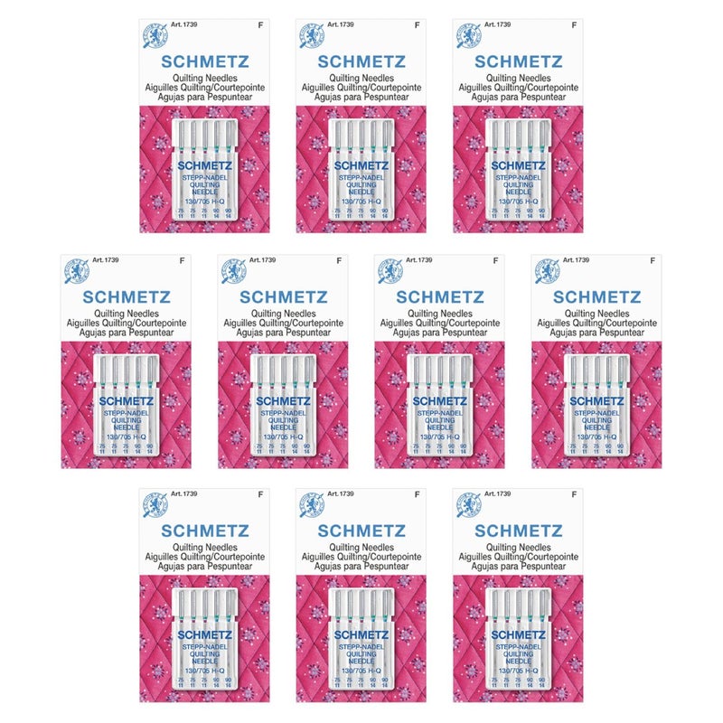 SCHMETZ Quilting Needles - Assorted Sizes - 3-75/11, 2-90/14, 5-Needle Cards, Pack of 10 - Image 1